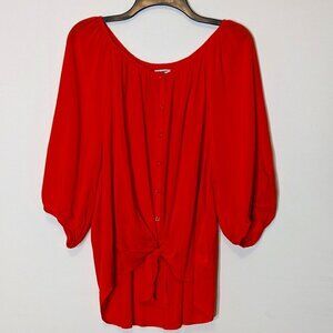 OLD NAVY Orange, Soft Rayon Knotted Button Peasant Top; 3/4 Sleeves; Size XXL
